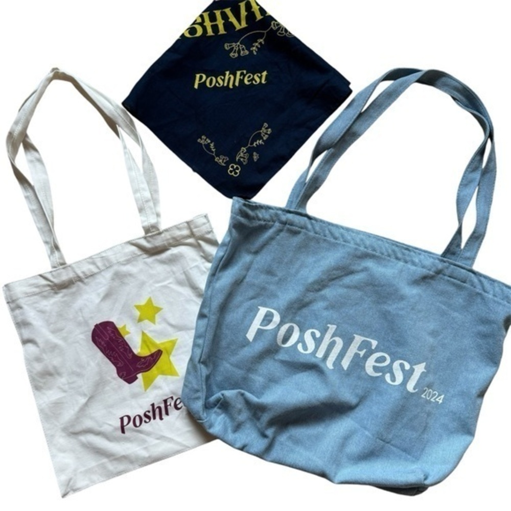 Poshmark Blue Cotton Denim and White Canvas Tote Bags Set of 2 with Handkerchief